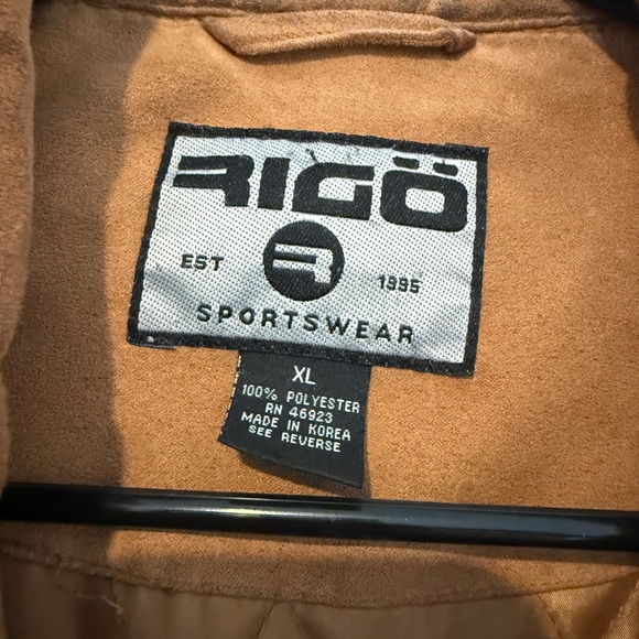 Vintage Tan Bomber Jacket with Ribbed Cuffs and Native American Wolf Style - Picture 8 of 8